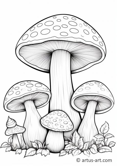 Pagina da colorare della famiglia dei funghi